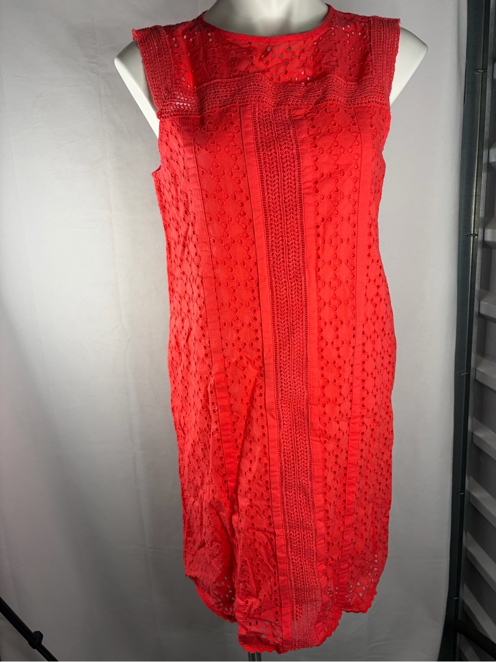 GAP Coral Red Eyelet Crochet Shift Dress